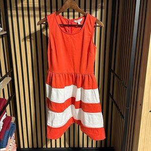 Coral and White Striped Sleeveless Dress